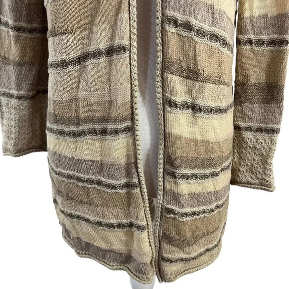 JM Collection Sand Oatmeal Tan Striped One Button Cardigan Sweater Medium Womens - Picture 5 of 9